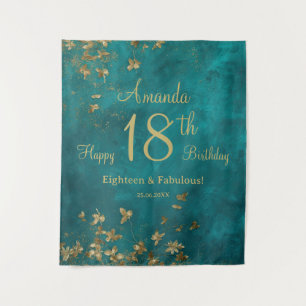 Birthday Party Teal and Gold Tapestry