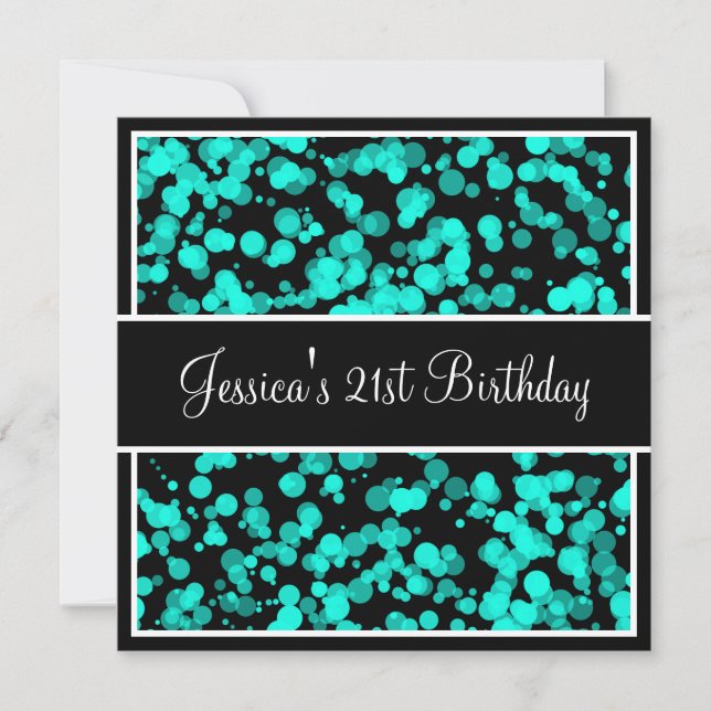 Birthday Party Teal Bubbles Black & White Invitation (Front)