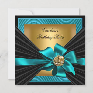 Birthday Party Teal Gold Black Ripple Invitation