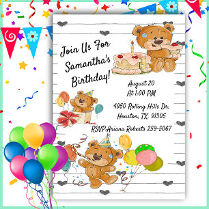 Birthday Party Teddy Bears Birthday Invitation
