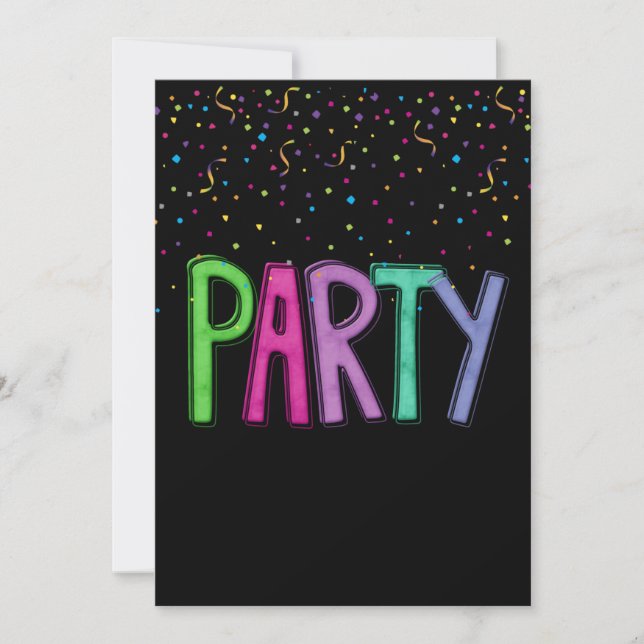 Birthday Party Text and Confetti Invitation (Front)