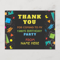 Birthday Party Thank You 1980's Eighties 80s Card