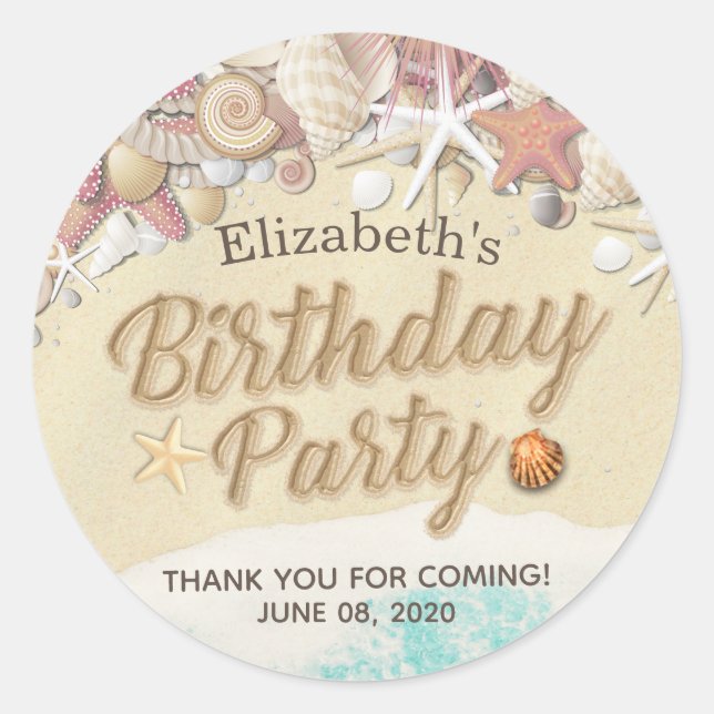 Birthday Party Thank You Summer Beach Starfish Sea Classic Round Sticker (Front)