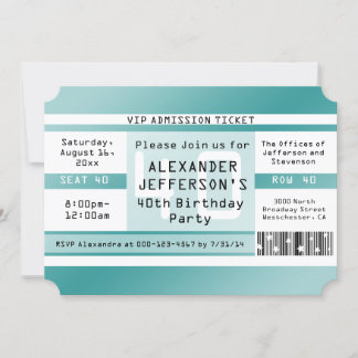 Birthday Party Ticket Shaped Invitations