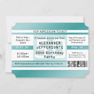 Birthday Party Ticket Shaped Invitations