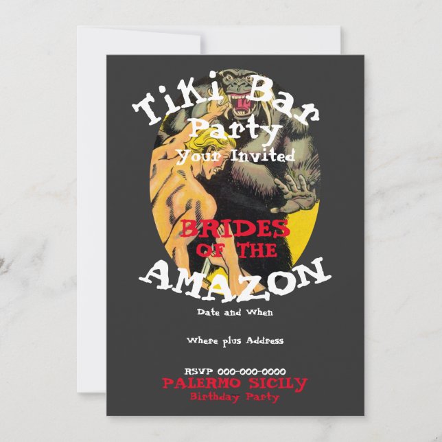 Birthday Party Tiki Bar Amazon Brides Invitation (Front)