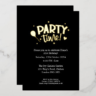 Birthday Party Time Celebrations Foil Invitations 