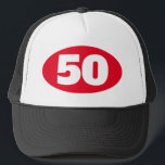 Birthday party trucker hat with custom age number<br><div class="desc">Birthday party trucker hat with custom age number. ie 50th 60th 70th 80th etc. Custom logo with year or age. Fun accessory for men and women turning fifty.</div>