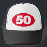 Birthday party trucker hat with custom age number<br><div class="desc">Birthday party trucker hat with custom age number. ie 50th 60th 70th 80th etc. Custom logo with year or age. Fun accessory for men and women turning fifty.</div>