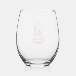 Birthday Party Unicorn (1) Stemless Wine Glass