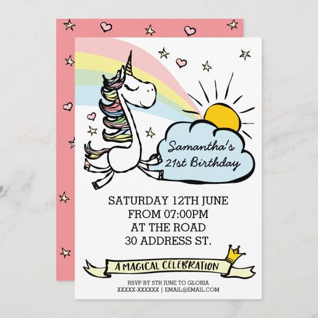 Birthday Party Unicorn Invitation (Front/Back)