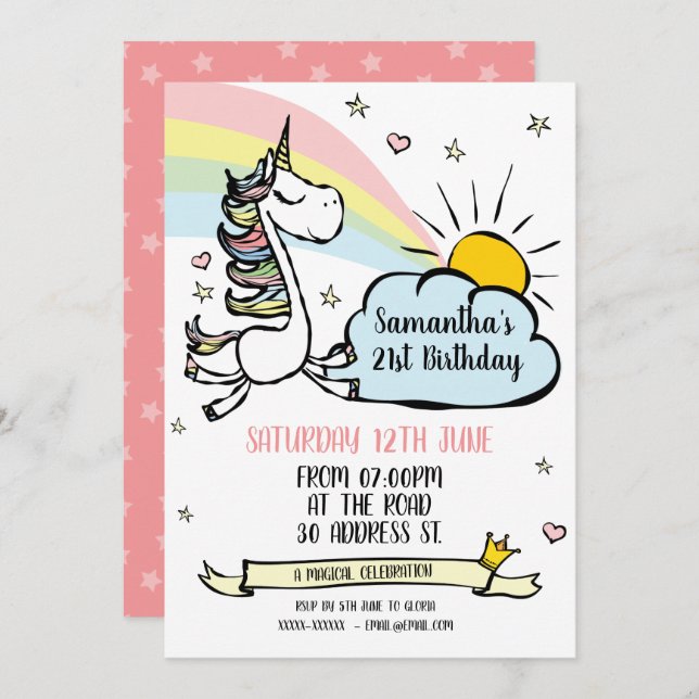 Birthday Party Unicorn Invitation (Front/Back)