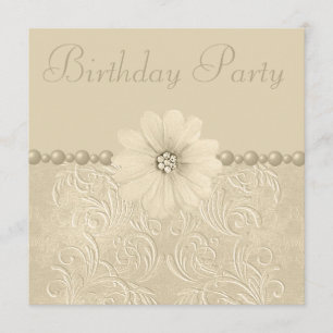 Birthday Party Vintage Flowers & Pearls Invitation
