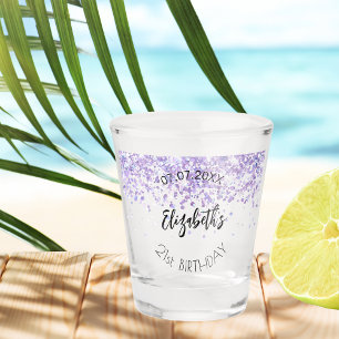 Birthday party violet cofetti name date shot glass