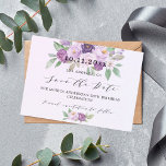Birthday party violet flowers save the date<br><div class="desc">A modern and elegant Save the Date for a milestone birthday celebration. Watercolored violet,  lavender background,  black text. Decorated with violet and purple flowers. Personalise and add a date and name. The text: Save the Date is written with a large trendy hand lettered style script.</div>