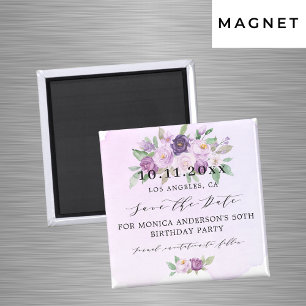 Birthday party violet flowers save the date magnet
