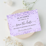 Birthday party violet glitter save the date<br><div class="desc">A girly and trendy Save the Date card for a 40th (or any age) birthday party. A violet, lavender coloured background decorated with faux glitter, sparkles. Personalise and add a date and name/age 40. Black coloured letters. The text: Save the Date is written with a large trendy hand lettered style...</div>