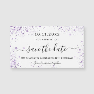 Birthday party violet glitter save the date magnet