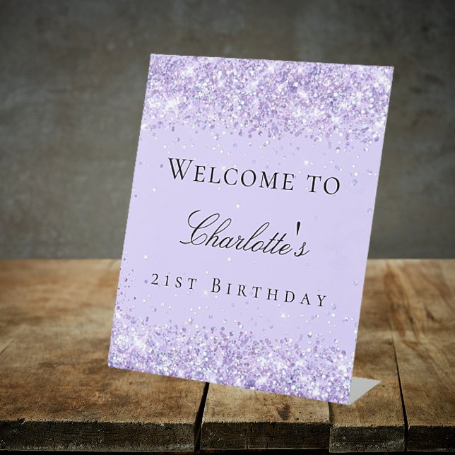 Birthday party violet lavender welcome pedestal sign (Creator Uploaded)