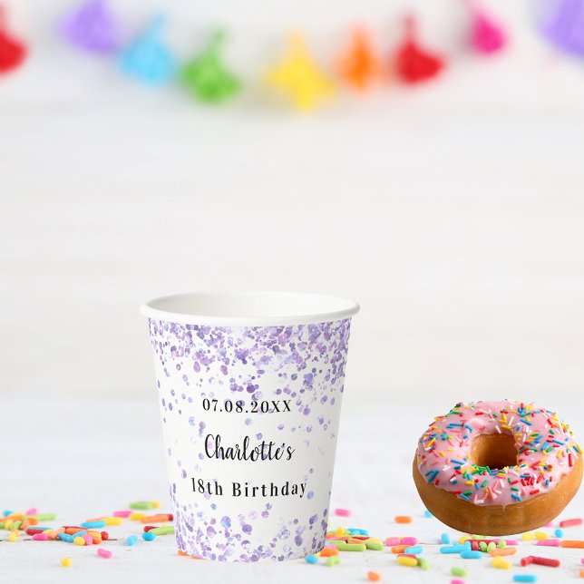 Birthday party violet white sparkles paper cups (Creator Uploaded)