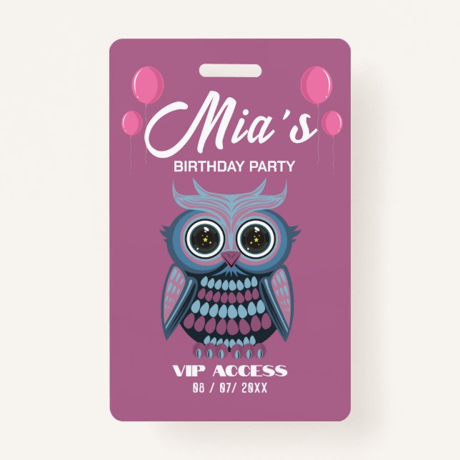 Birthday Party VIP Access Badge ID Badge (Front)