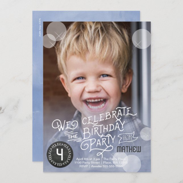 Birthday Party Watercolor | Invitations Boy (Front/Back)