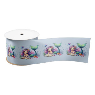 Birthday Party Watercolor Mermaid Sea Life Cute Satin Ribbon