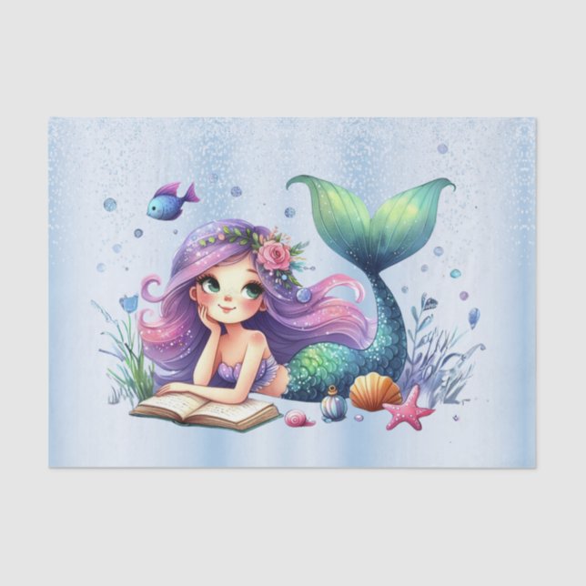 Birthday Party Watercolor Mermaid Sea Life Cute Tissue Paper (Front)