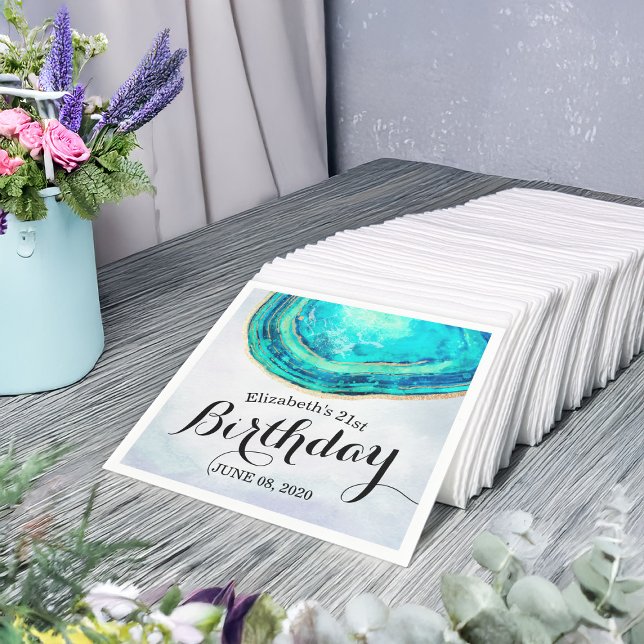 Birthday Party Watercolor Teal & Gold Agate Geode Napkin (Creator Uploaded)