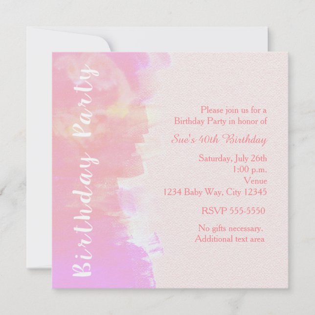 BIRTHDAY PARTY Watercolor Tropical Pink Invitation (Front)
