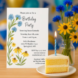 Birthday Party Watercolor Wildflowers Invitation