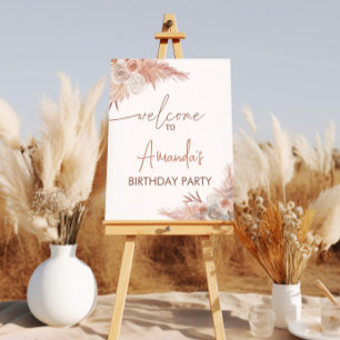Birthday Party Welcome Sign   Boho Pampas Grass