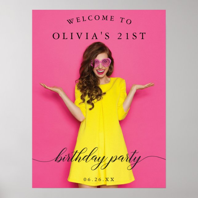 Birthday Party Welcome Sign Poster with Photo (Front)