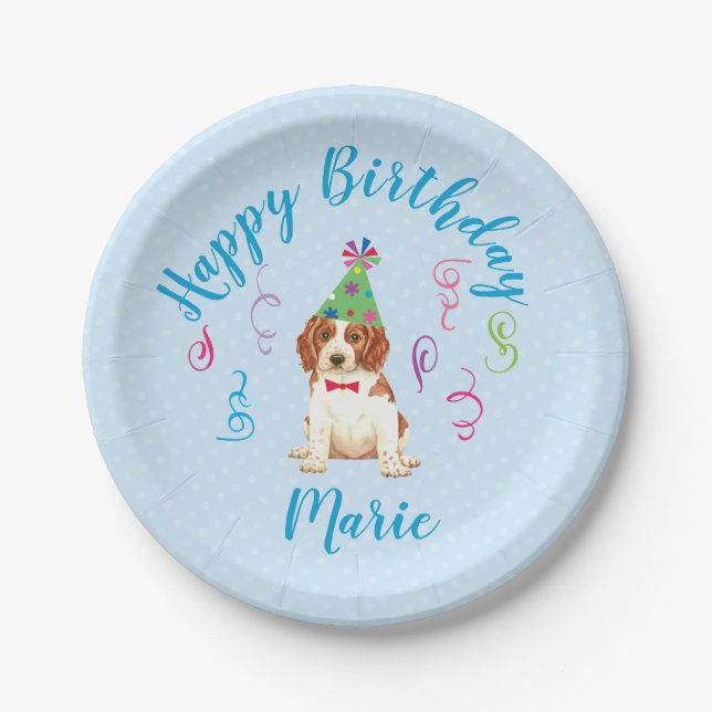 Birthday Party Welsh Springer Spaniel Paper Plate (Front)