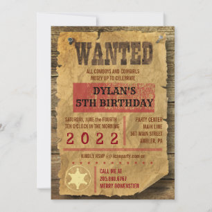 BIRTHDAY PARTY WESTERN WILD WEST WANTED Invitation