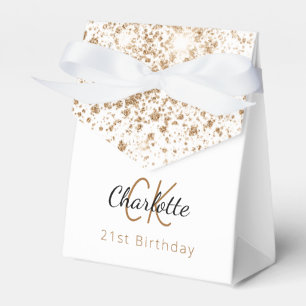 Birthday Party white glitter gold monogram  Favour Box