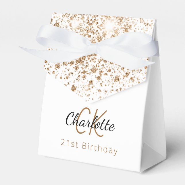 Birthday Party white glitter gold monogram  Favour Box (Front Side)