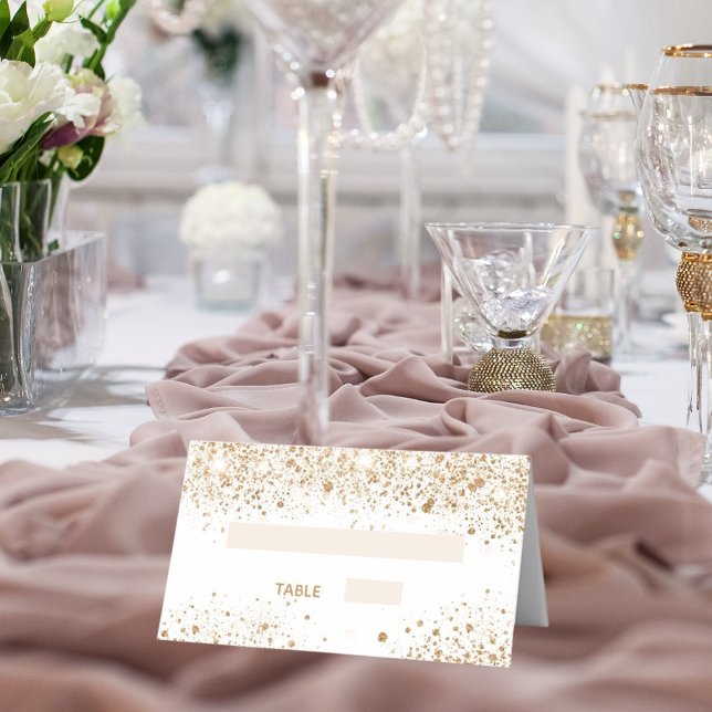 Birthday party white gold glitter dust place card (Creator Uploaded)