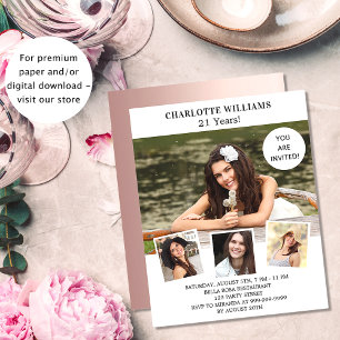 Birthday party white rose photo budget invitation