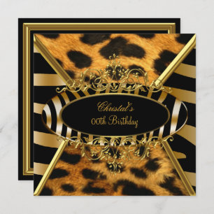 Birthday Party Wild Gold Black Zebra Leopard Invitation