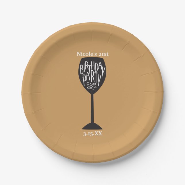 BIRTHDAY PARTY Wine Glass ANY COLOR Party Plates (Front)
