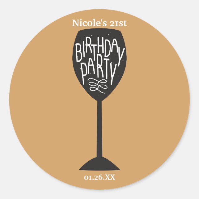 BIRTHDAY PARTY Wine Glass ANY COLOR Stickers (Front)