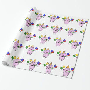 Birthday party with a cute pig choose back color wrapping paper
