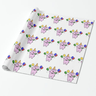 Birthday party with a cute pig|choose back color wrapping paper