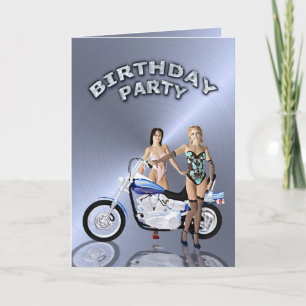 Birthday party with a girl and motorbike invitation