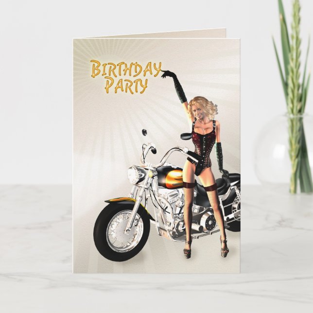 Birthday party with a girl and motorbike invitation (Front)