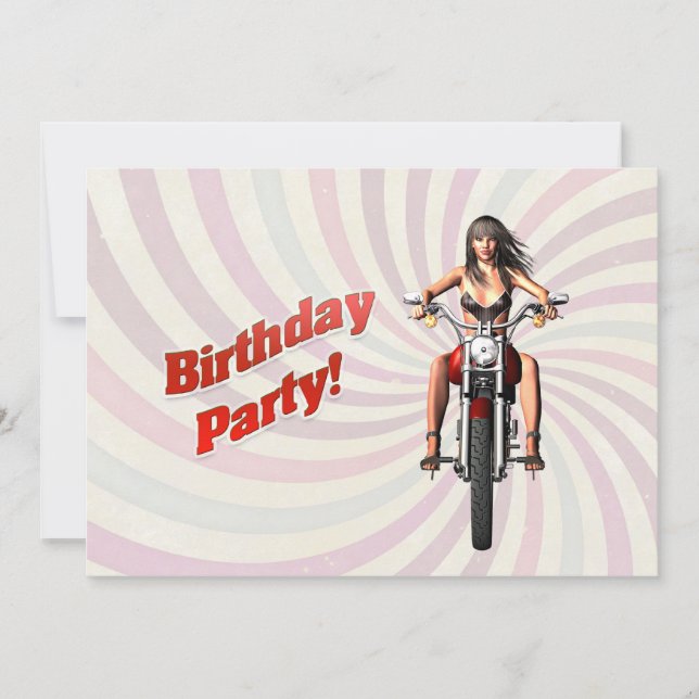 Birthday party with a girl on a motorbike invitation (Front)