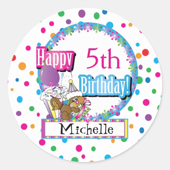 Birthday Party with Cute Cartoon Squirrel  Classic Round Sticker (Front)