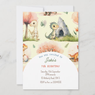 Birthday party with cute dinosaurs invitation