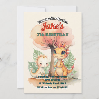 Birthday party with cute dinosaurs invitation